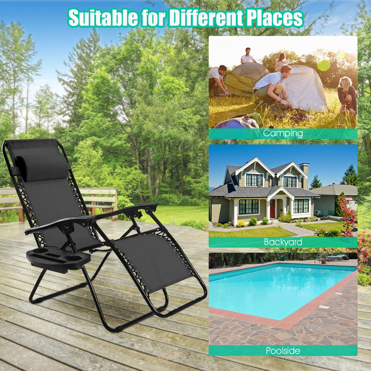 Zero Gravity Folding Lounge Chair Set of 2 with Pillow