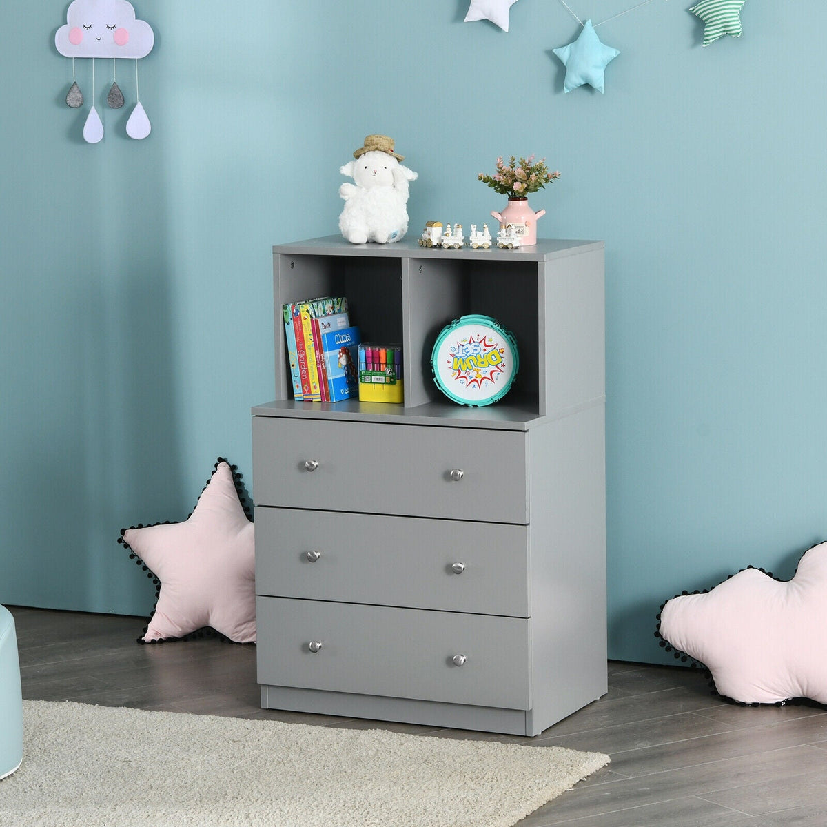 3 Drawer Dresser with Cubbies Storage Chest for Bedroom