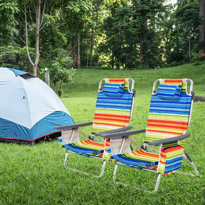 Folding Beach Chair 2-Pack with 5-Position Backrest & Pillow