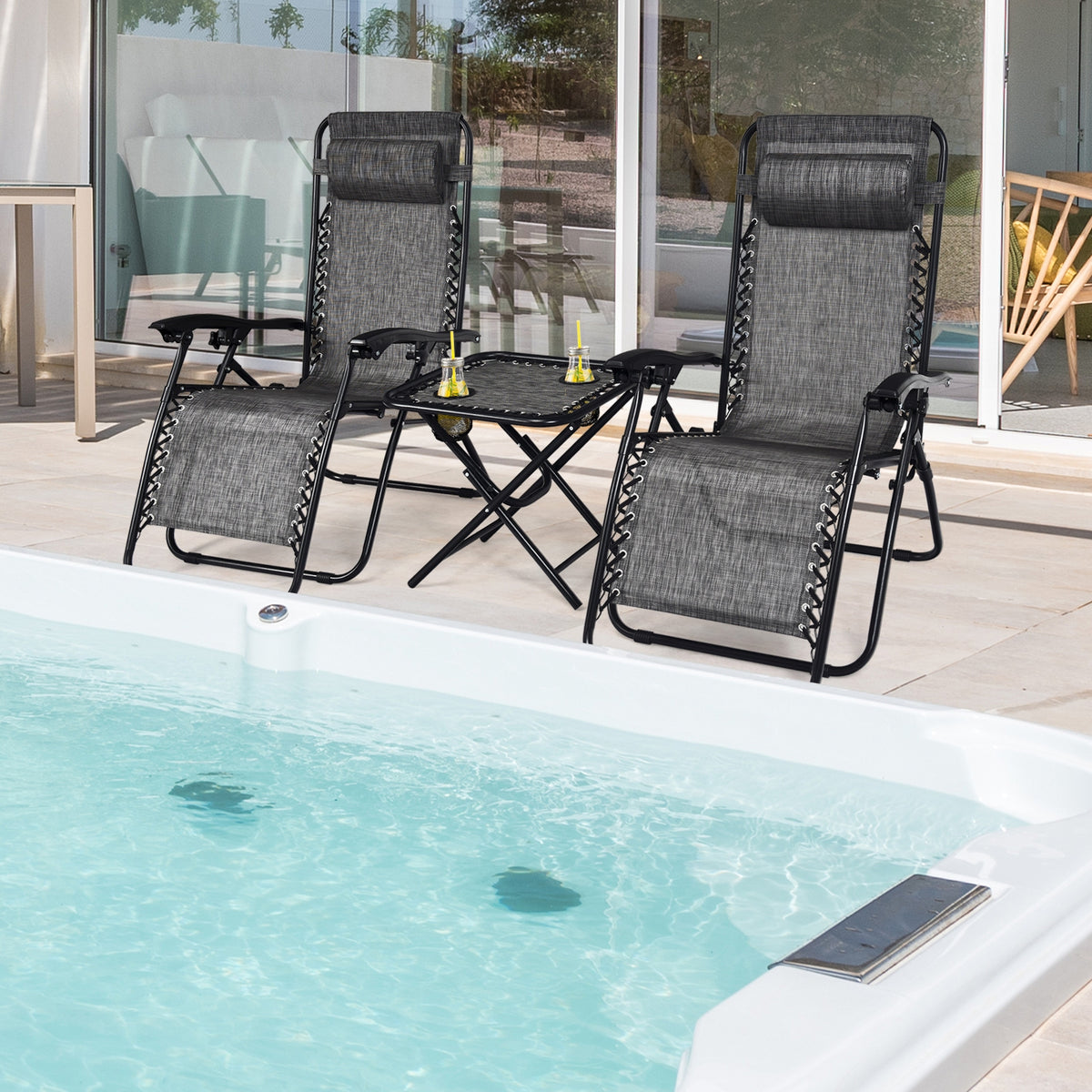 Zero Gravity Reclining Lounge Chairs with Table Set (3-Piece)