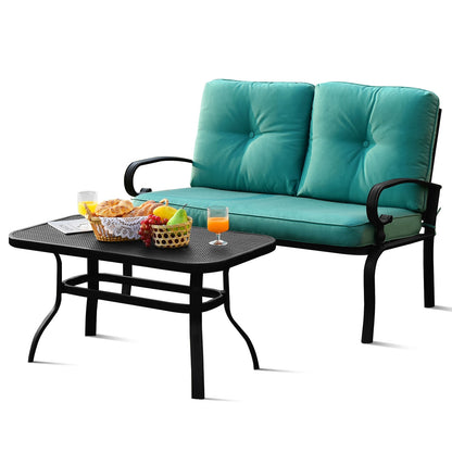 2-Piece Patio Loveseat Set with Cushions and Coffee Table