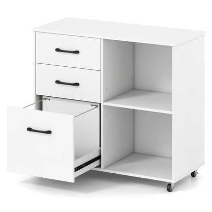 3-Drawer Mobile File Cabinet with Open Storage Shelves