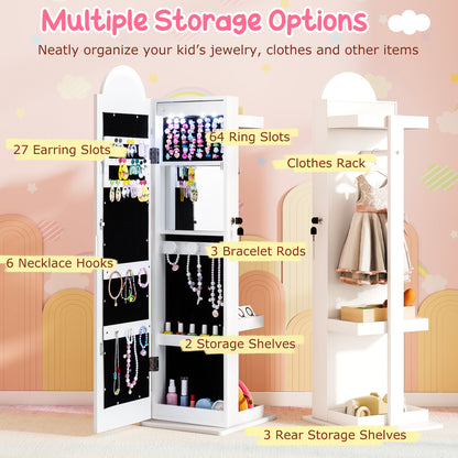 Kids Jewelry Cabinet with 3-Color Lighted Mirror & Storage