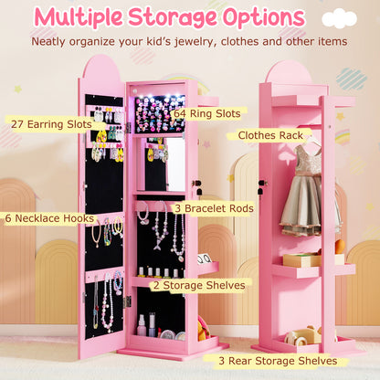 Kids Jewelry Cabinet with 3-Color Lighted Mirror & Storage