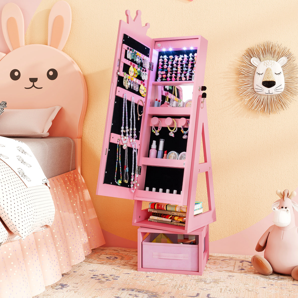 Kids Jewelry Cabinet with Lighted Full Length Mirror