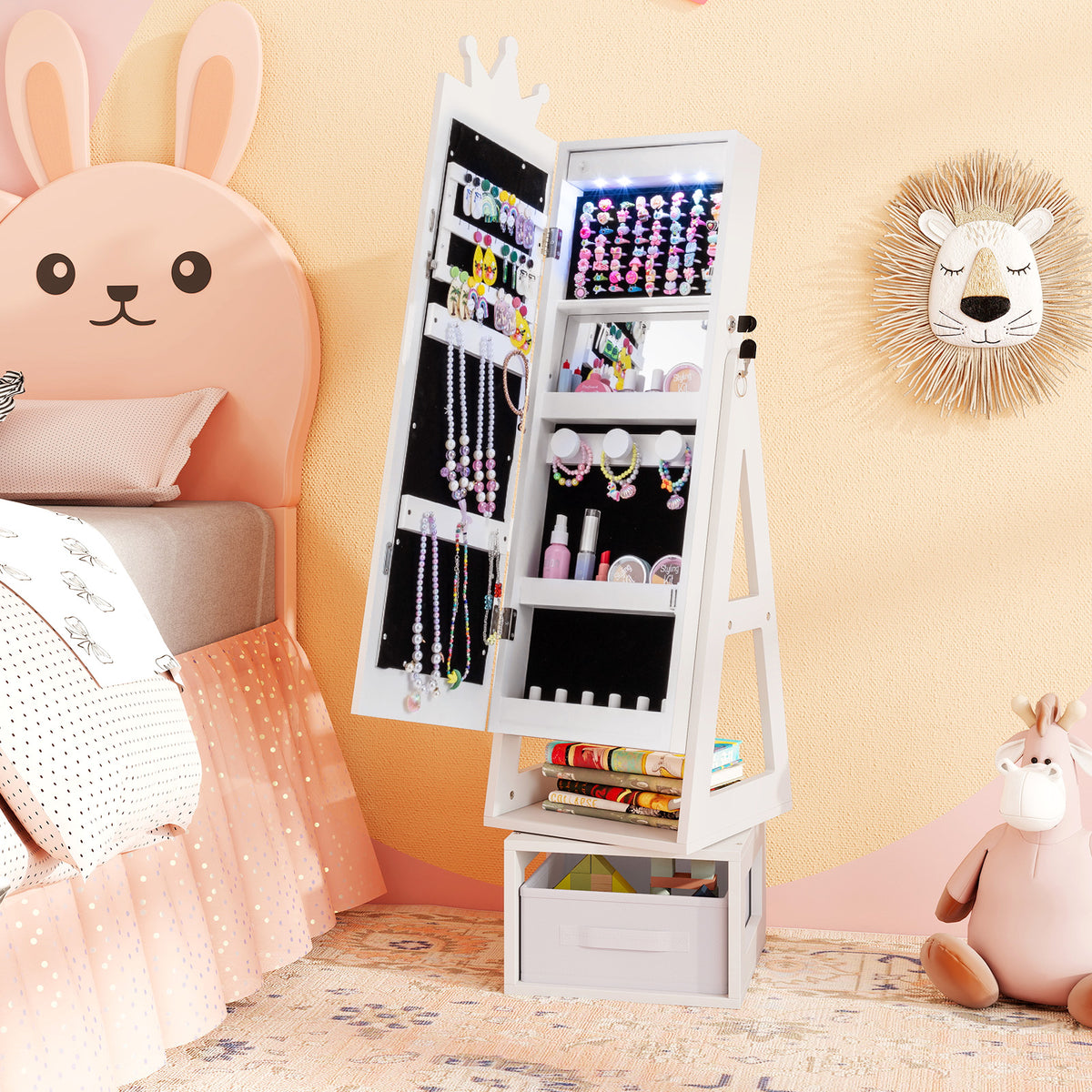 Kids Jewelry Cabinet with Lighted Full Length Mirror