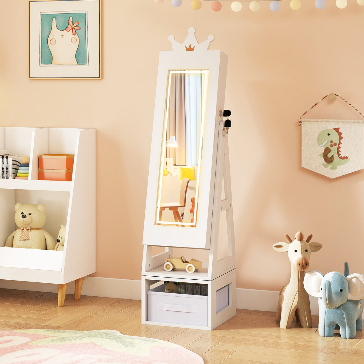 Kids Jewelry Cabinet with Lighted Full Length Mirror
