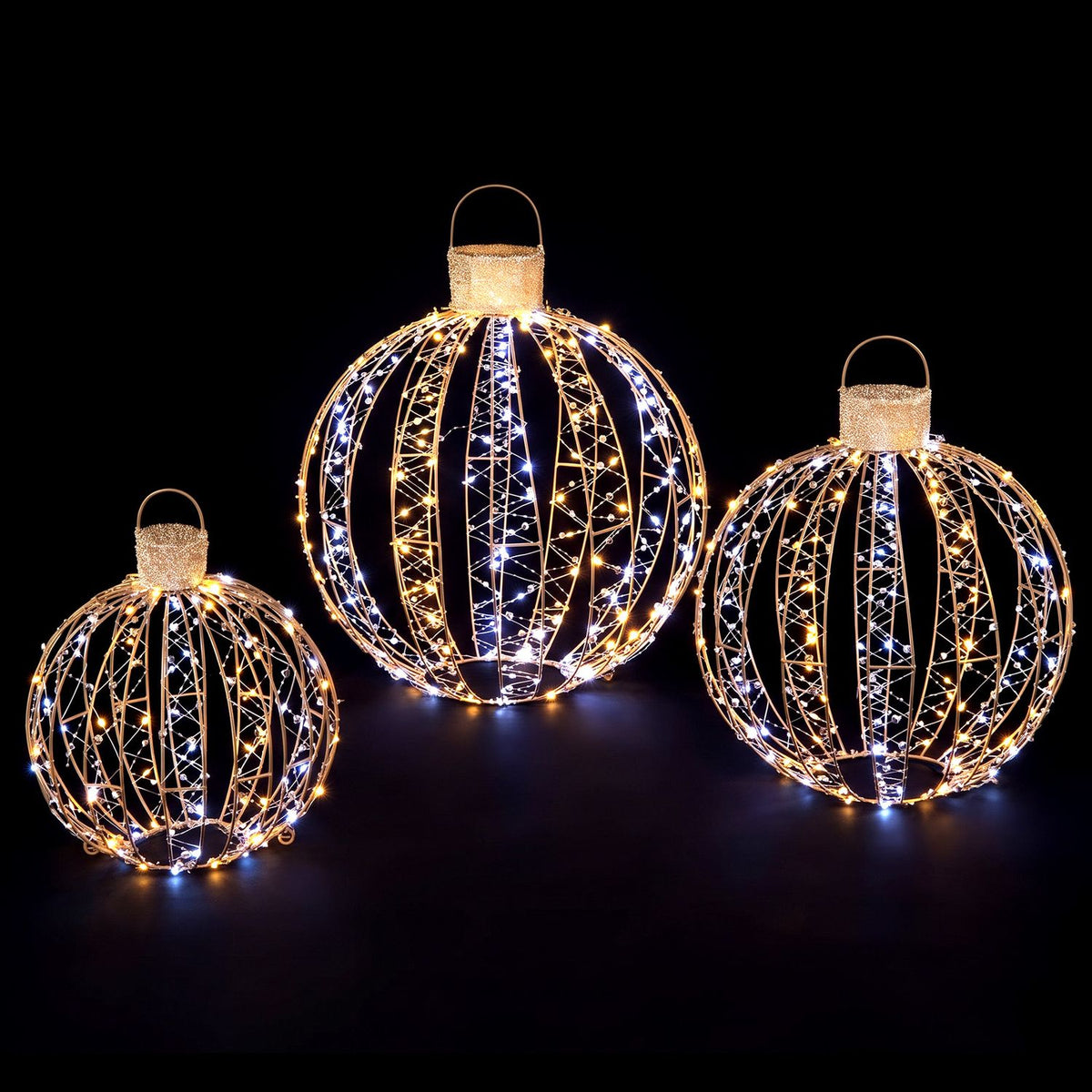 3 Pack Christmas LED Lighted Balls with 180 Cold White and 180 Warm White Lights