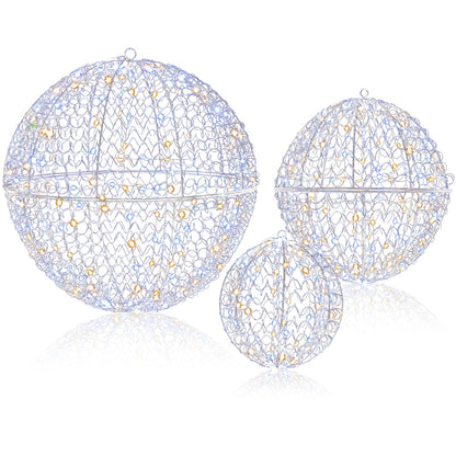 3 Pcs Lighted Christmas Balls Large Standing/Hanging Metal Sphere Lights with 435 LEDs