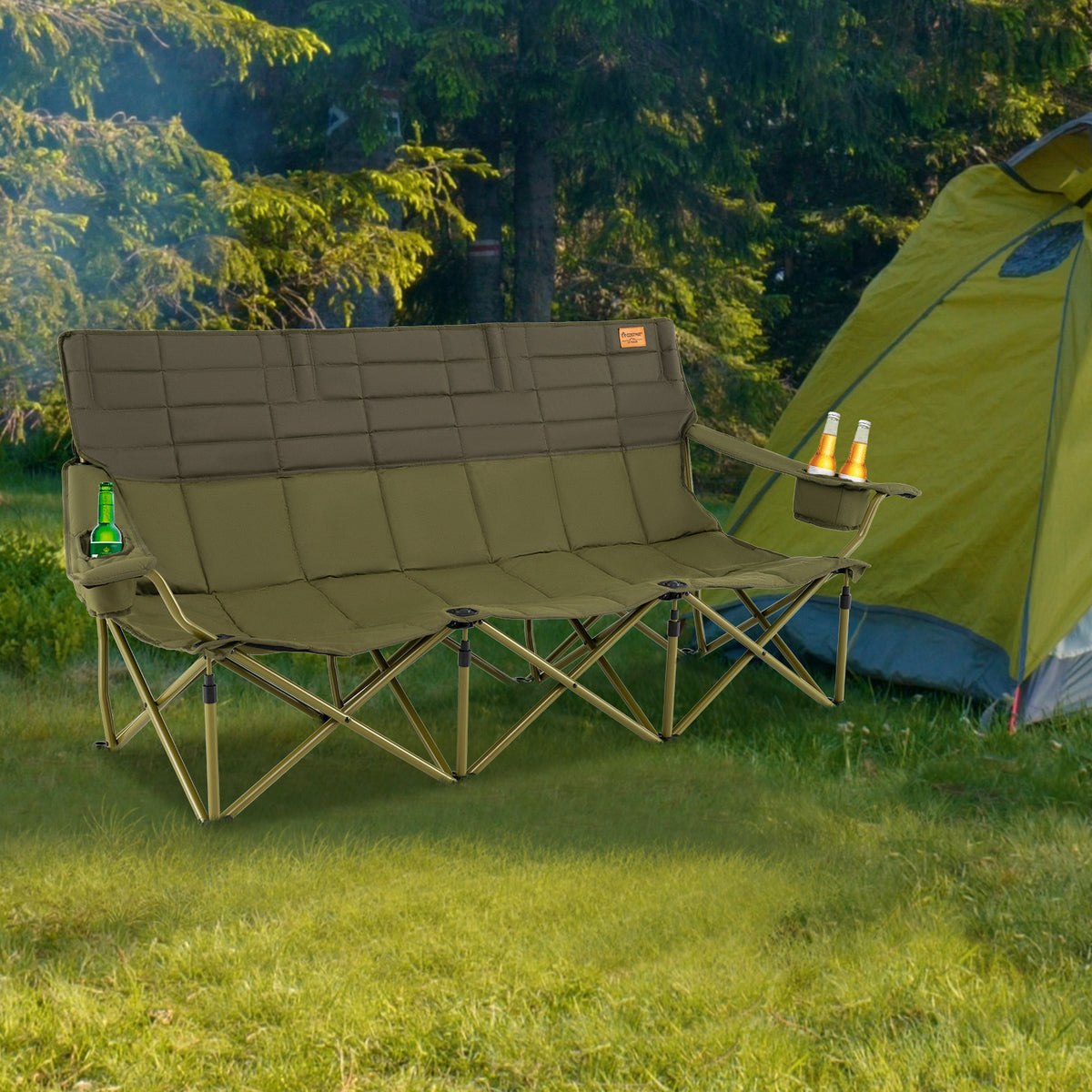 3-Person Folding Camping Chair with Cup Holders & Storage Bag