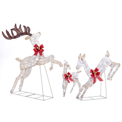 3-Piece Lighted Reindeer Family Set with Rotating Head and Cold White LED Lights-Golden