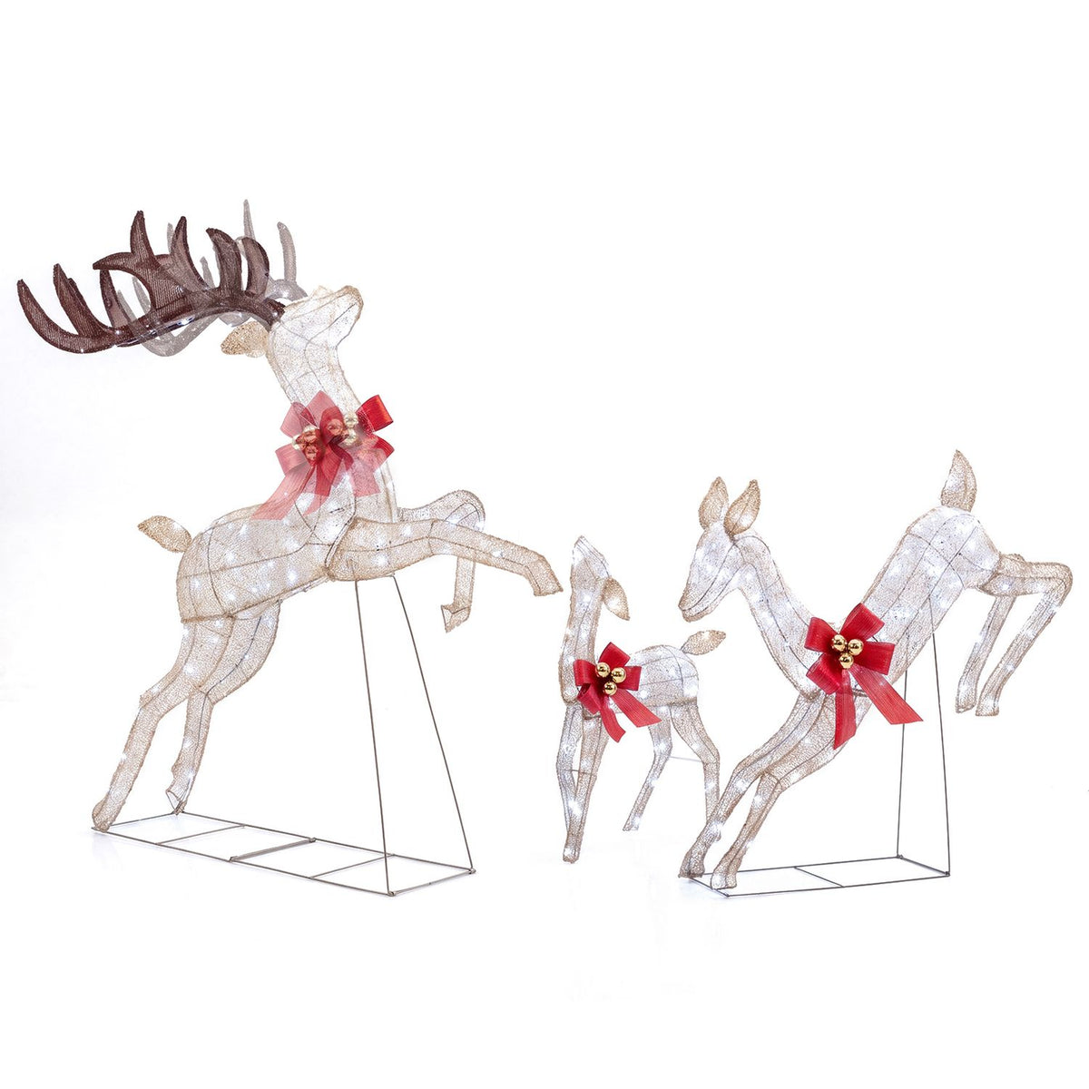 3-Piece Lighted Reindeer Family Set with Rotating Head and Cold White LED Lights-Golden