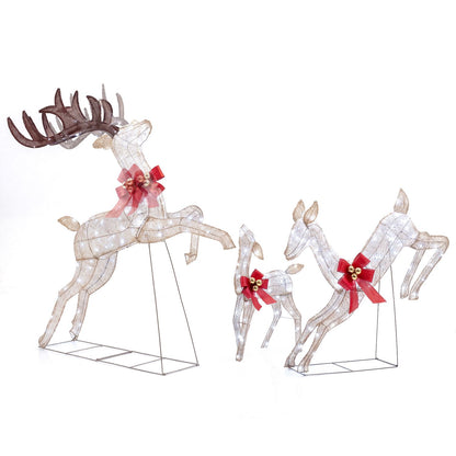 3-Piece Lighted Reindeer Family Set with Rotating Head and Cold White LED Lights-Golden