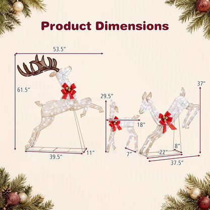 3-Piece Lighted Reindeer Family Set with Rotating Head and Cold White LED Lights-Golden