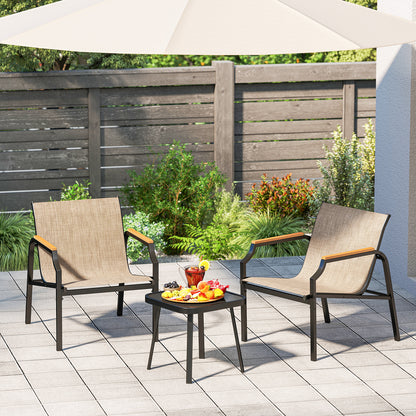3-Piece Patio Conversation Set with Breathable Fabric Chairs