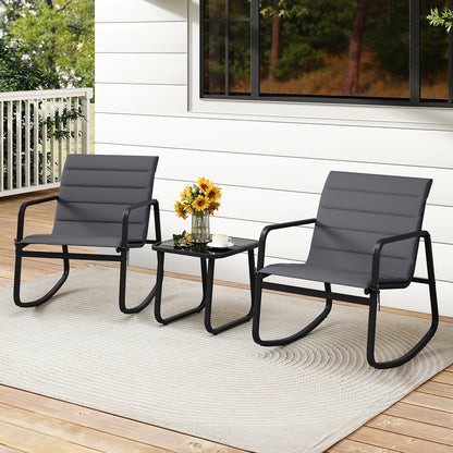 3-Piece Rocking Bistro Set with Tempered Glass Table - Gray