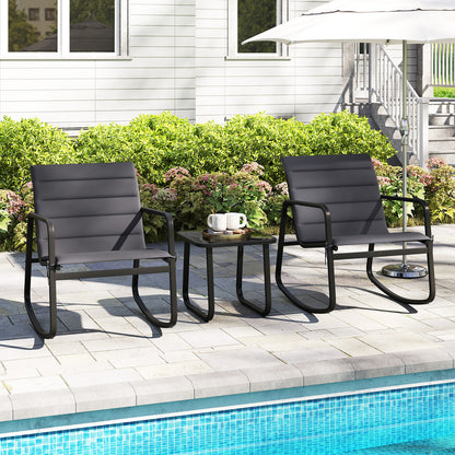 3-Piece Rocking Bistro Set with Tempered Glass Table - Gray