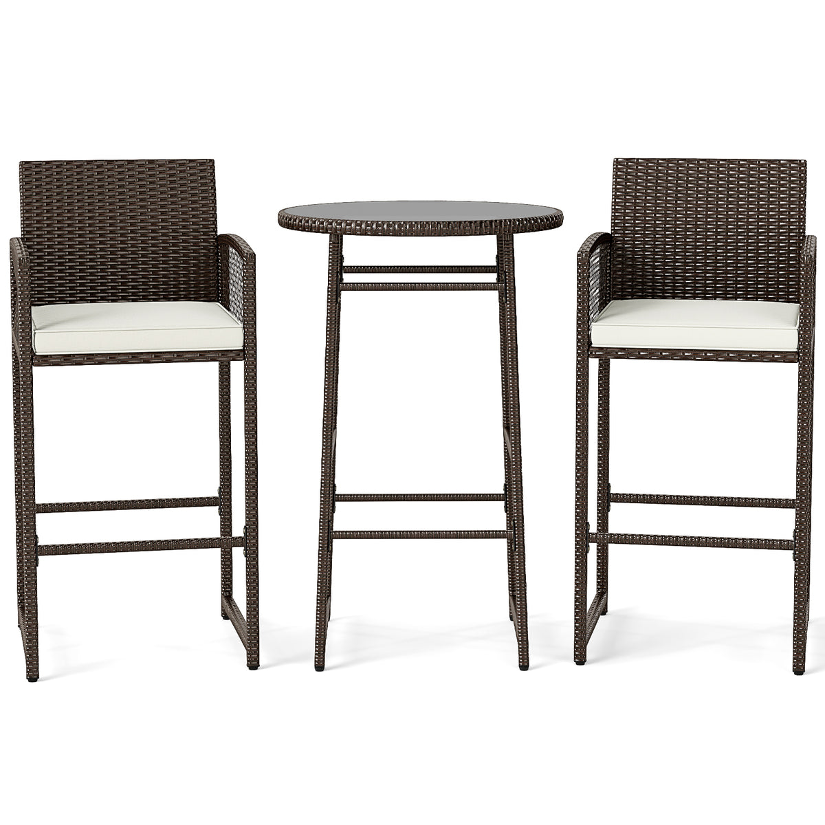 3-Piece Outdoor Patio Bar Set with Wicker Table & Armchairs