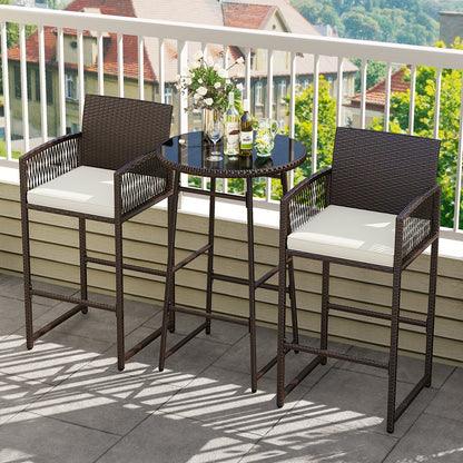 3-Piece Outdoor Patio Bar Set with Wicker Table & Armchairs