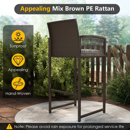 3-Piece Outdoor Patio Bar Set with Wicker Table & Armchairs