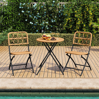 Folding Bistro Set 3-Piece with Wicker Rattan Chairs & Table
