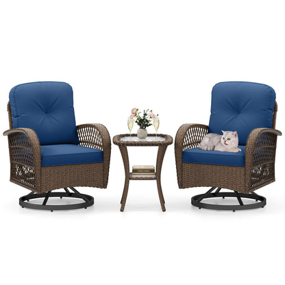 3-Piece Patio Swivel Rocker Set with Glass Side Table