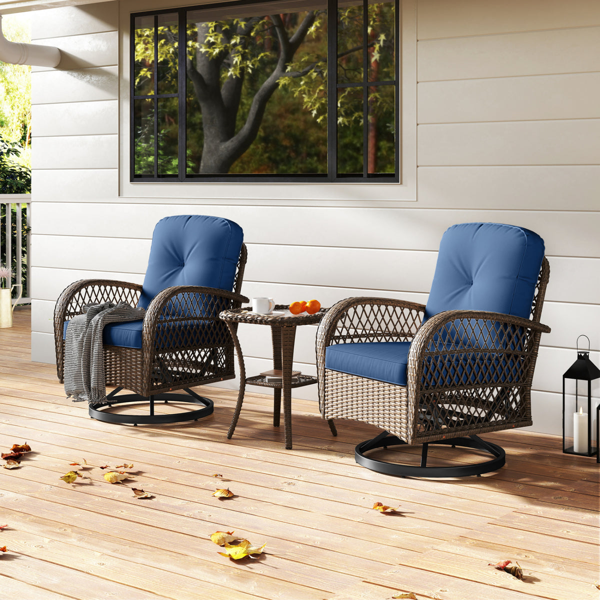 3-Piece Patio Swivel Rocker Set with Glass Side Table