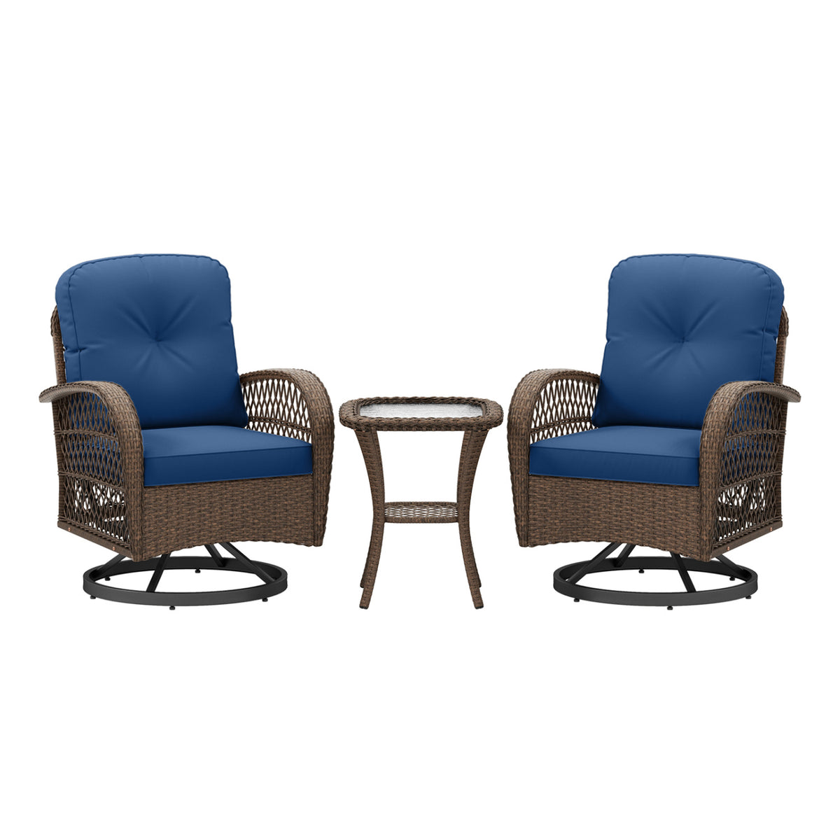 3-Piece Patio Swivel Rocker Set with Glass Side Table