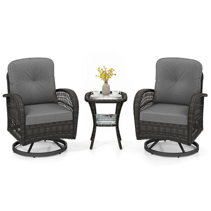 3-Piece Patio Swivel Rocker Set with Glass Side Table