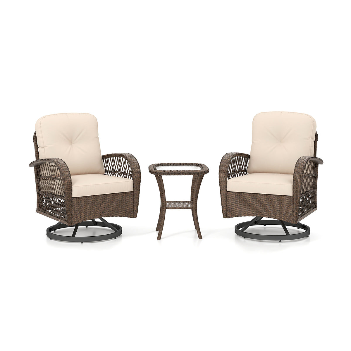 3-Piece Patio Swivel Rocker Set with Glass Side Table