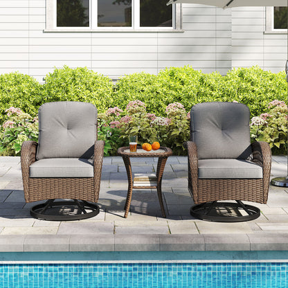 3-Piece Patio Swivel Rocker Set with Glass Side Table