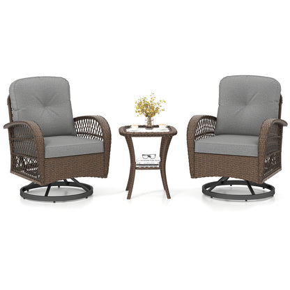 3-Piece Patio Swivel Rocker Set with Glass Side Table
