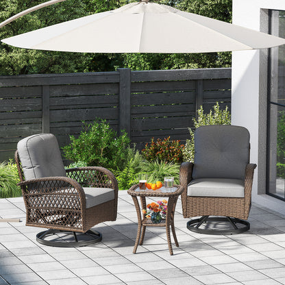 3-Piece Patio Swivel Rocker Set with Glass Side Table