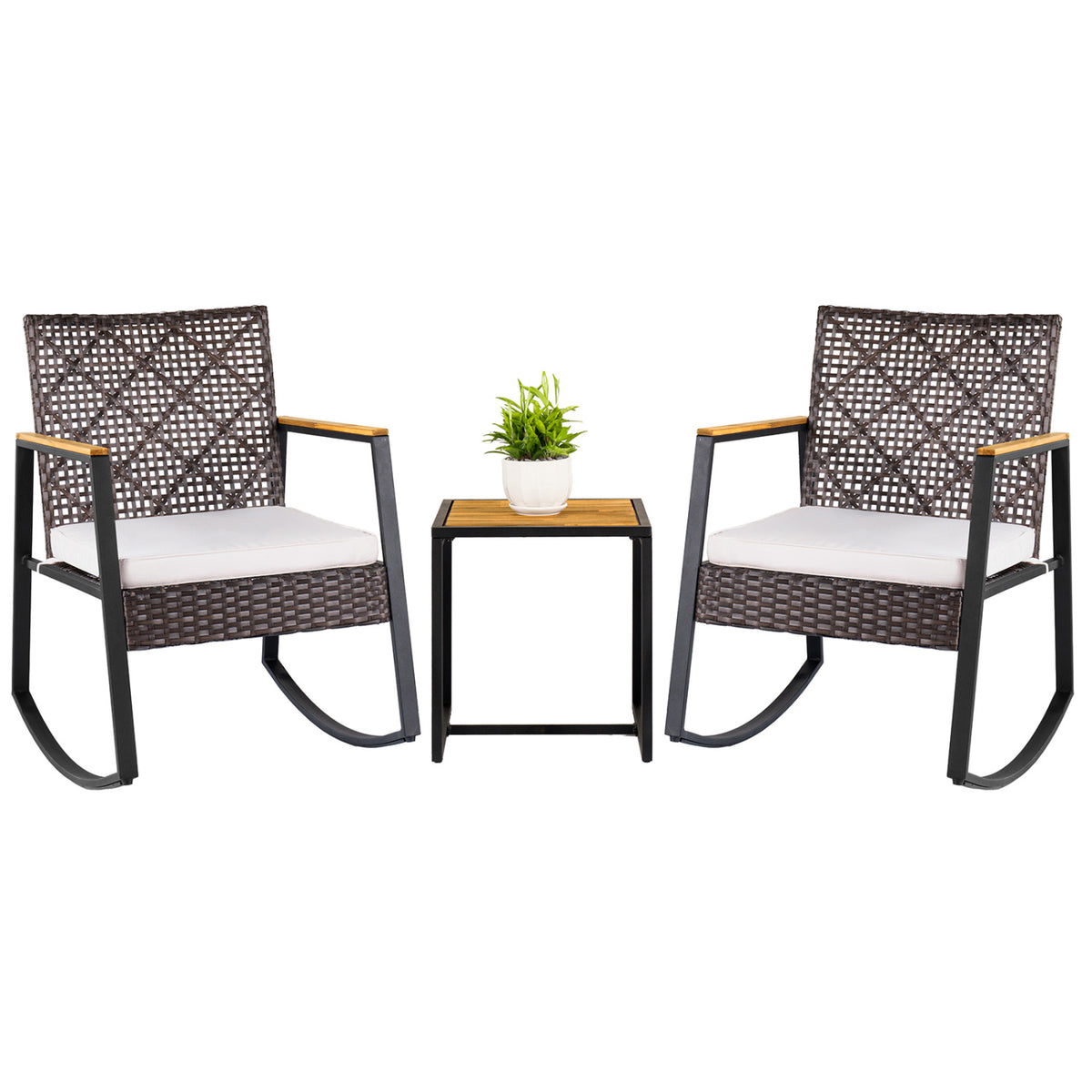 3-Piece Wicker Rocking Chair Set with Coffee Table
