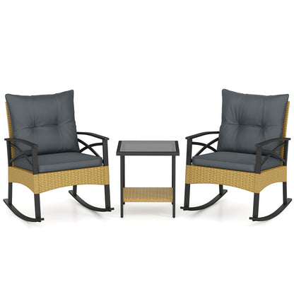 3-Piece Rattan Rocking Chair Set with Side Table