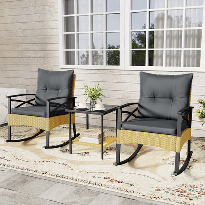 3-Piece Rattan Rocking Chair Set with Side Table