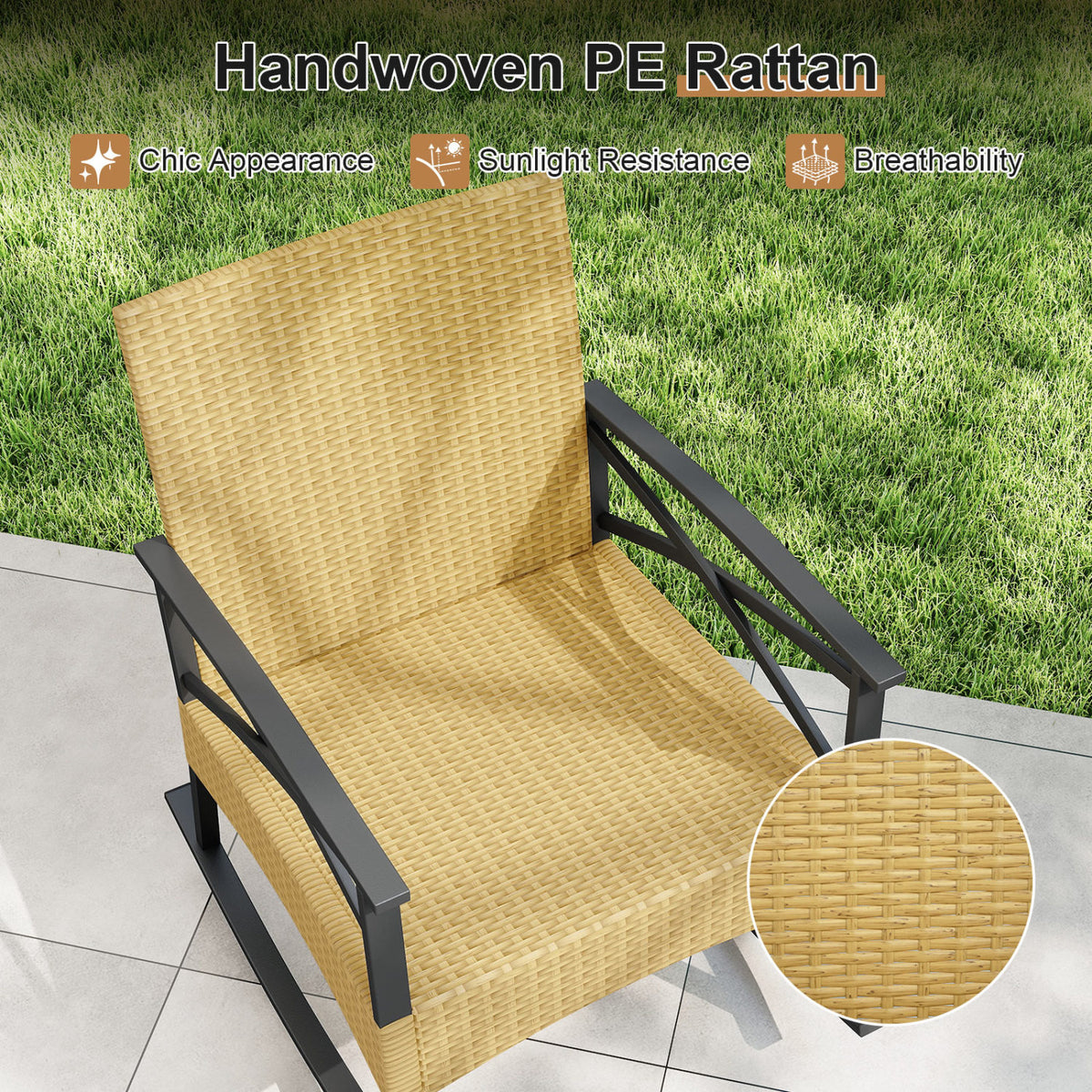 3-Piece Rattan Rocking Chair Set with Side Table