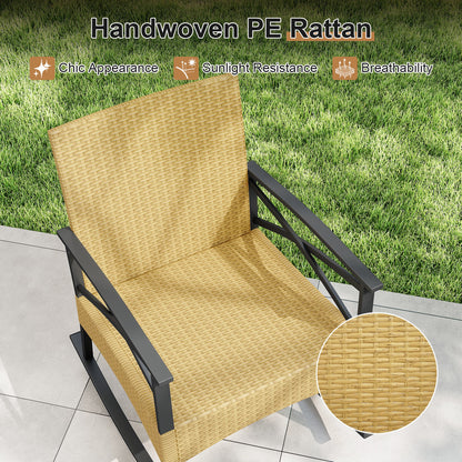 3-Piece Rattan Rocking Chair Set with Side Table