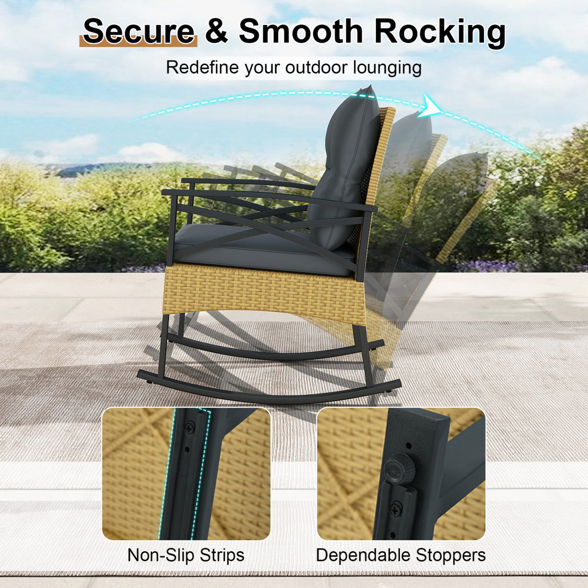 3-Piece Rattan Rocking Chair Set with Side Table