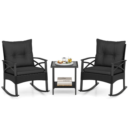 3-Piece Rattan Rocking Chair Set with Side Table