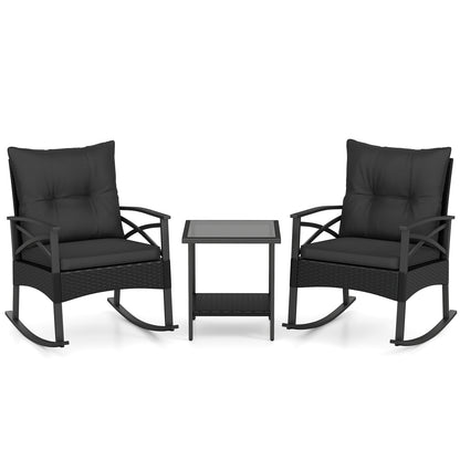 3-Piece Rattan Rocking Chair Set with Side Table