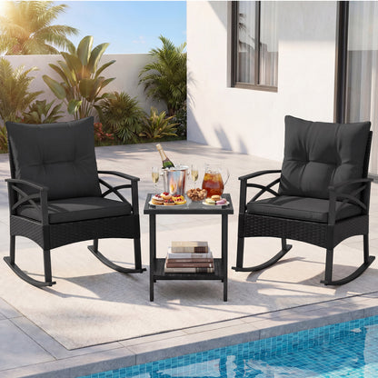 3-Piece Rattan Rocking Chair Set with Side Table