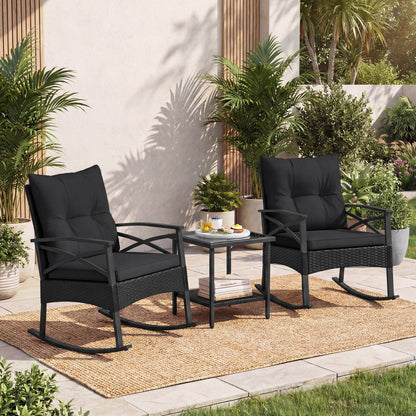 3-Piece Rattan Rocking Chair Set with Side Table