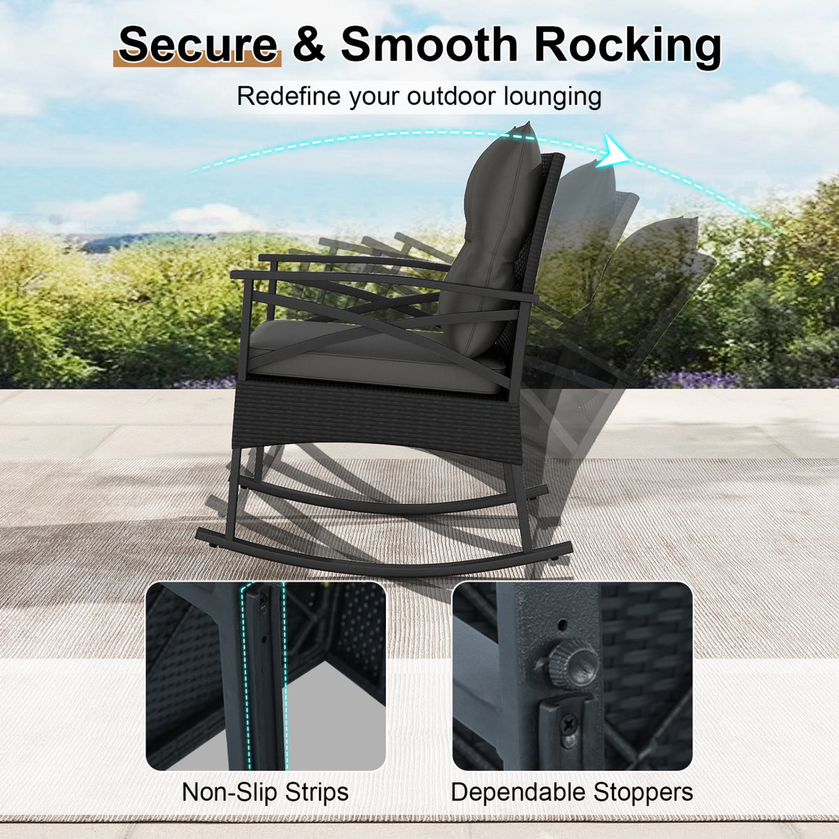 3-Piece Rattan Rocking Chair Set with Side Table