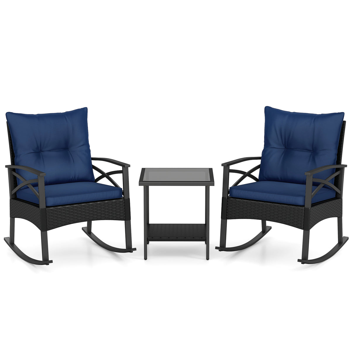 3-Piece Rattan Rocking Chair Set with Side Table