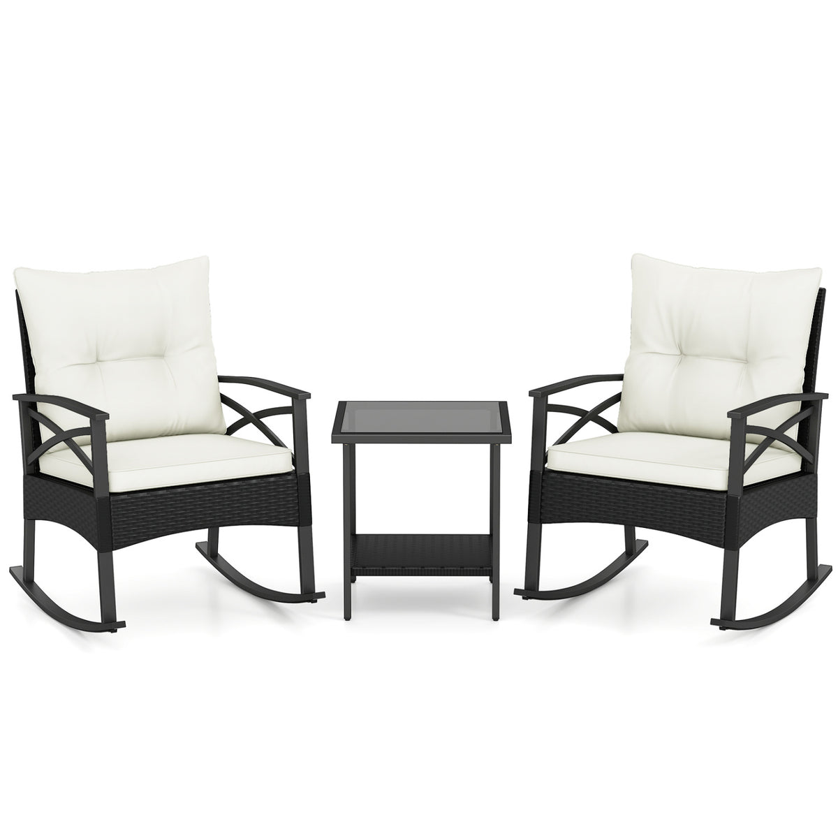 3-Piece Rattan Rocking Chair Set with Side Table