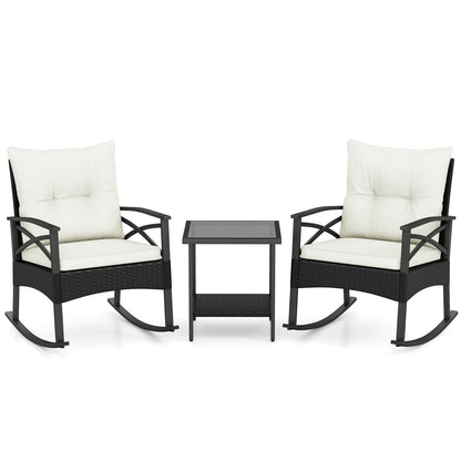 3-Piece Rattan Rocking Chair Set with Side Table
