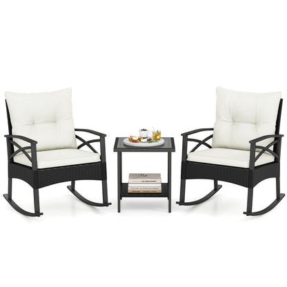 3-Piece Rattan Rocking Chair Set with Side Table