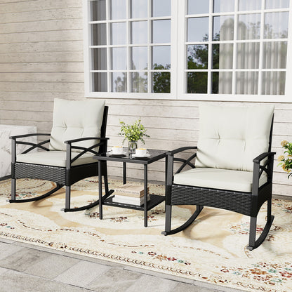 3-Piece Rattan Rocking Chair Set with Side Table