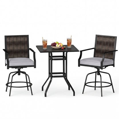 3-Piece Swivel Bar Set with Wicker Chairs and High Top Table